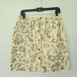 White Stag Button Down Skirt Womens 12 Tan Pencil Cotton Floral Cottagecore Y2K